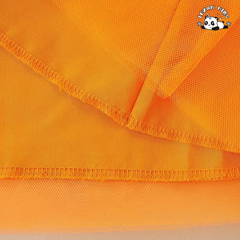 LEZONKIDS - Custom Designs Orange Pumpkin Long Sleeves Kids Summer Tulle Dress for 4 to 12T Children